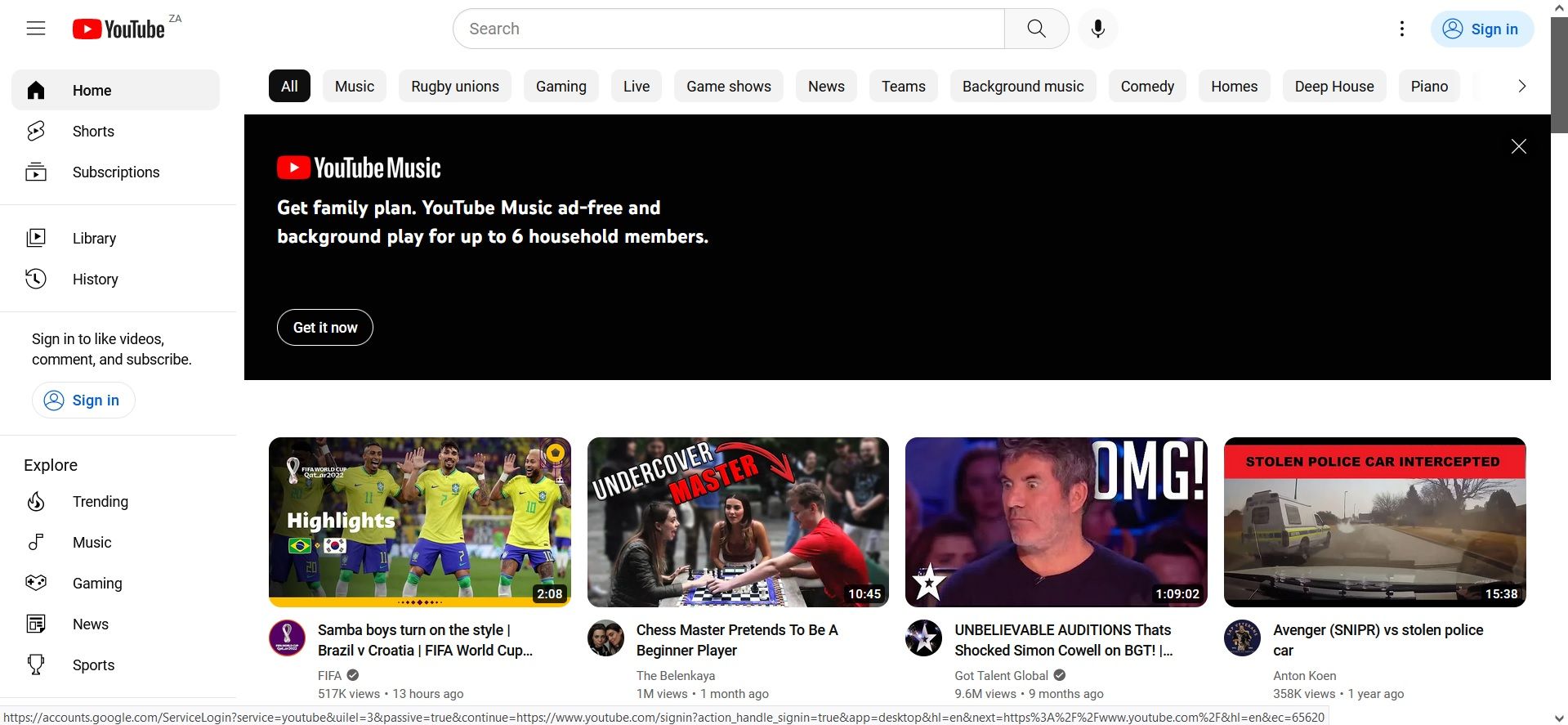 youtube home page