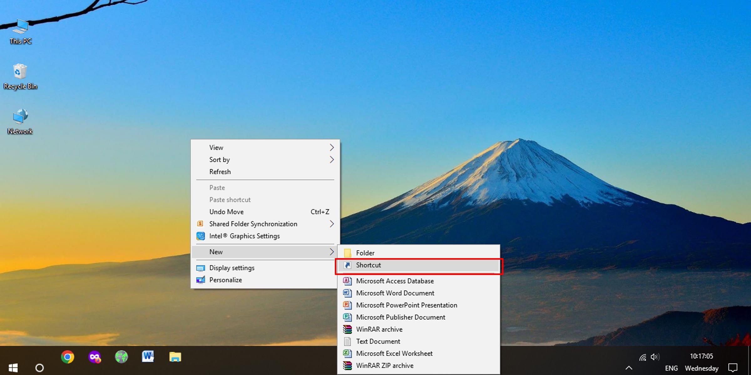Creating a new desktop shortcut in Windows