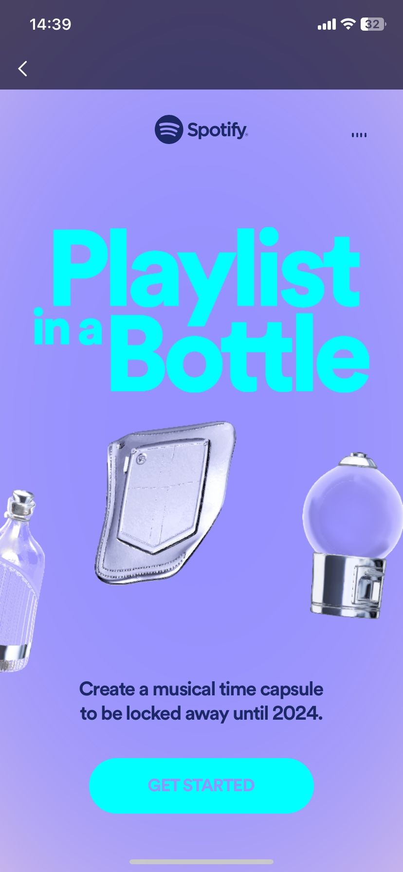 Spotify Playlist in a Bottle homepage