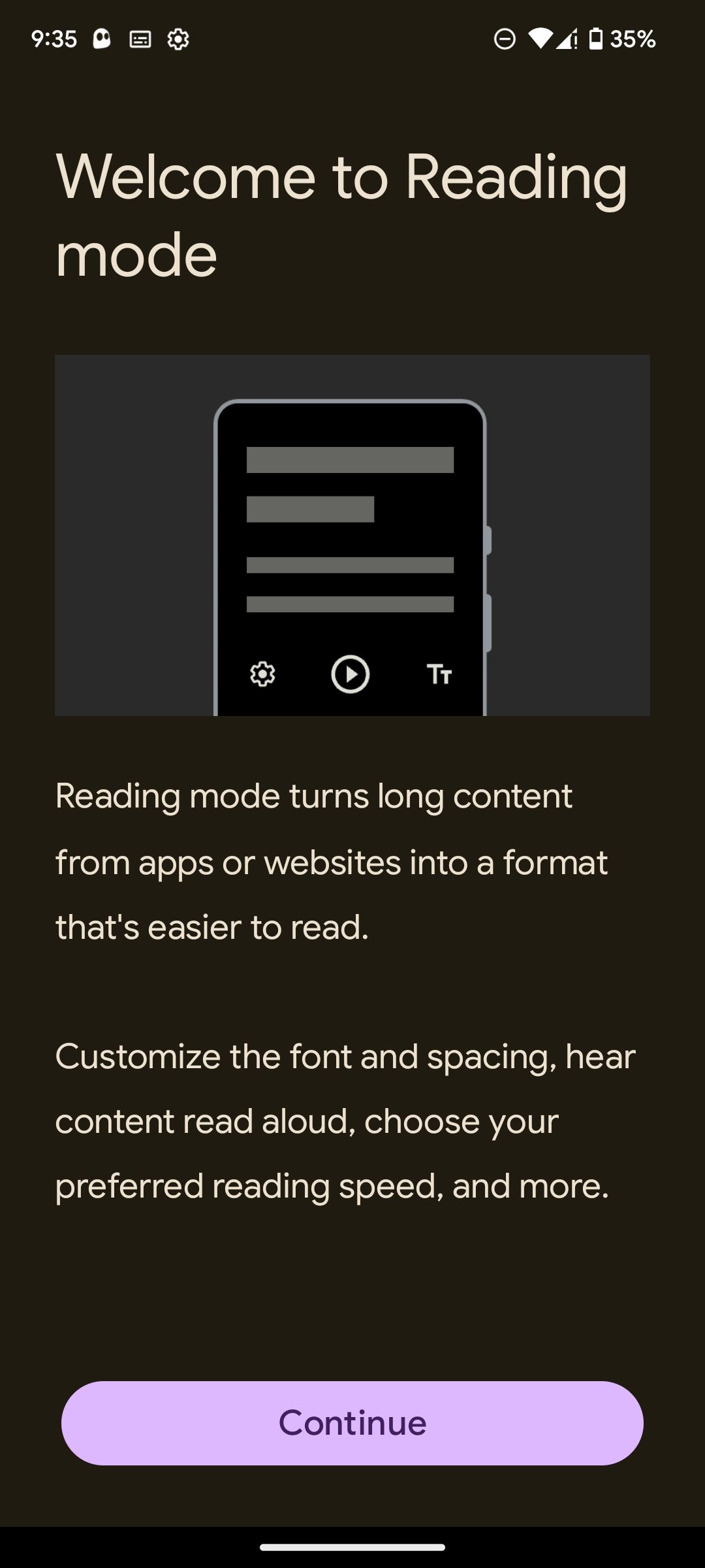 Reading Mode Android app homepage