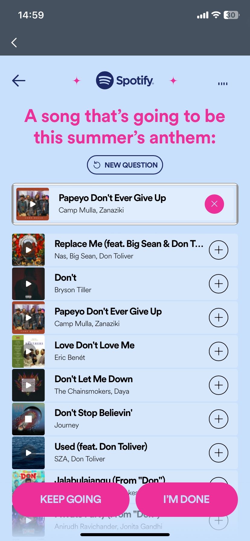 Selecting songs to add in Playlist in a Bottle