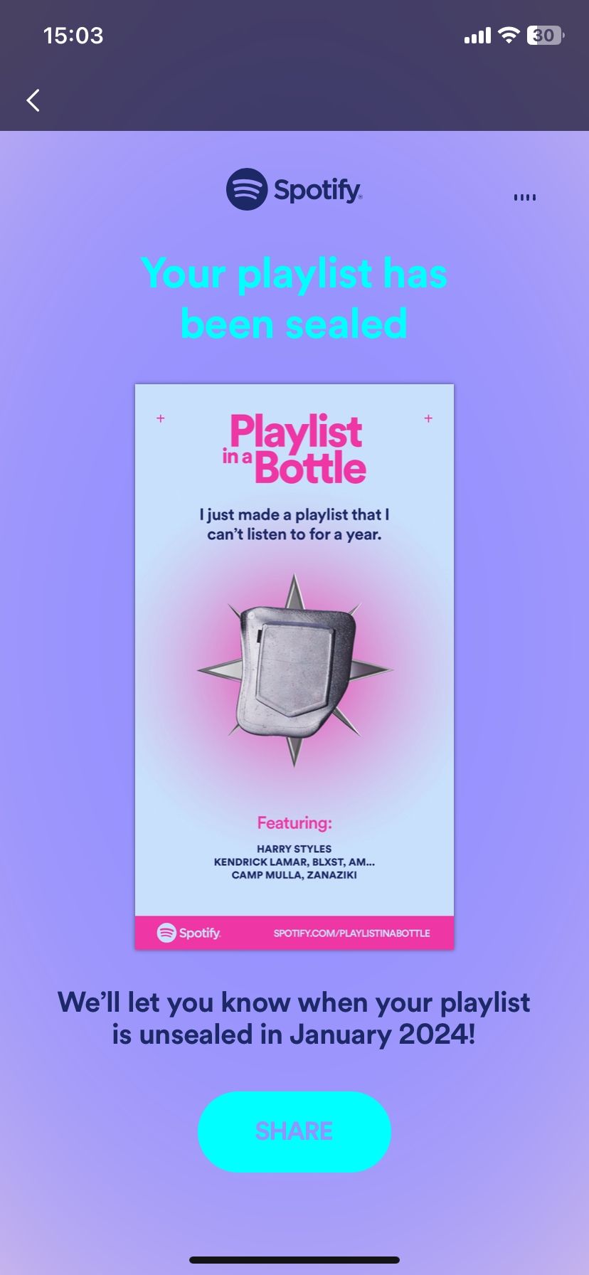 Playlist in a Bottle share card