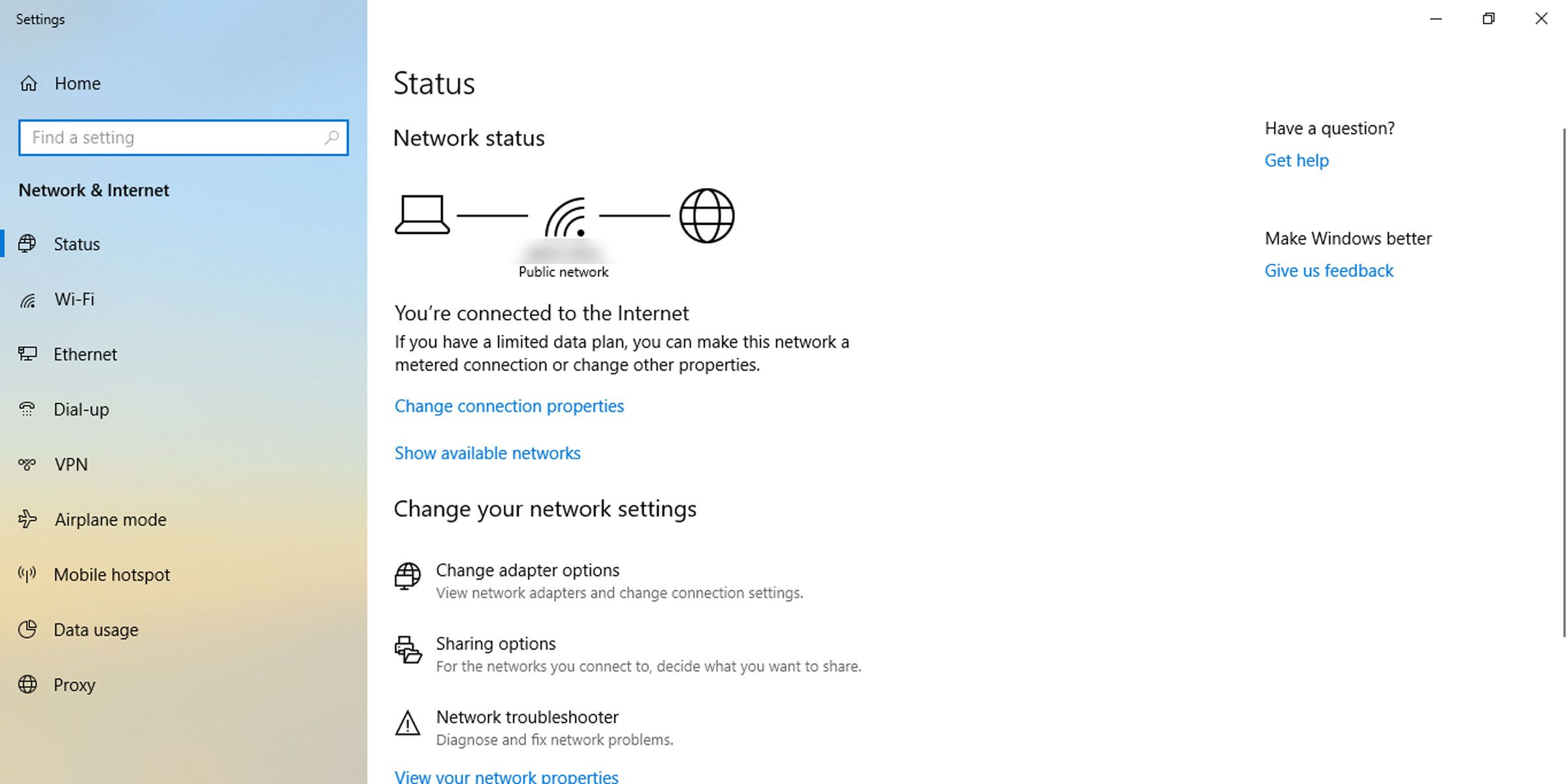 Opening network connections in settings via shortcut