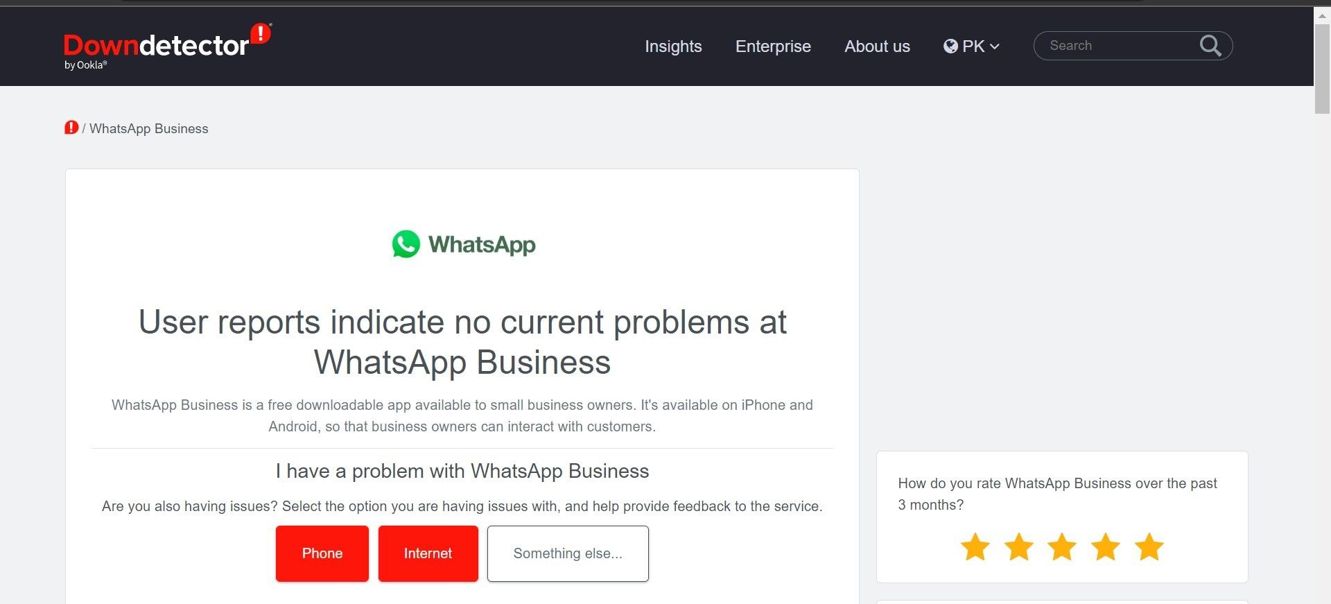 بررسی وضعیت Backend WhatsApp در وب سایت رسمی Downdetectors