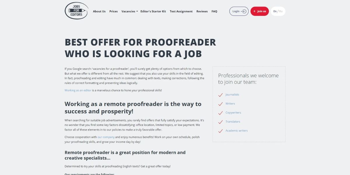 Jobsforeditors website is the best offer for a proofreader looking for a job