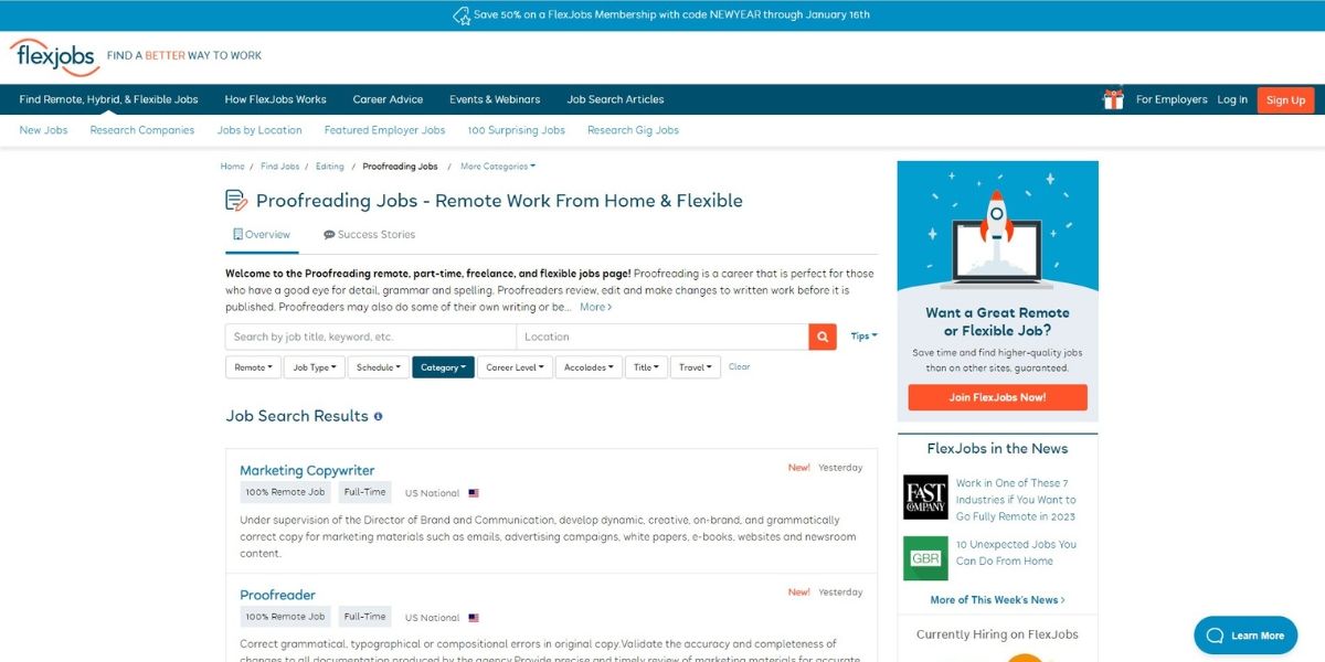 Flexjobs reviews and edits the job search