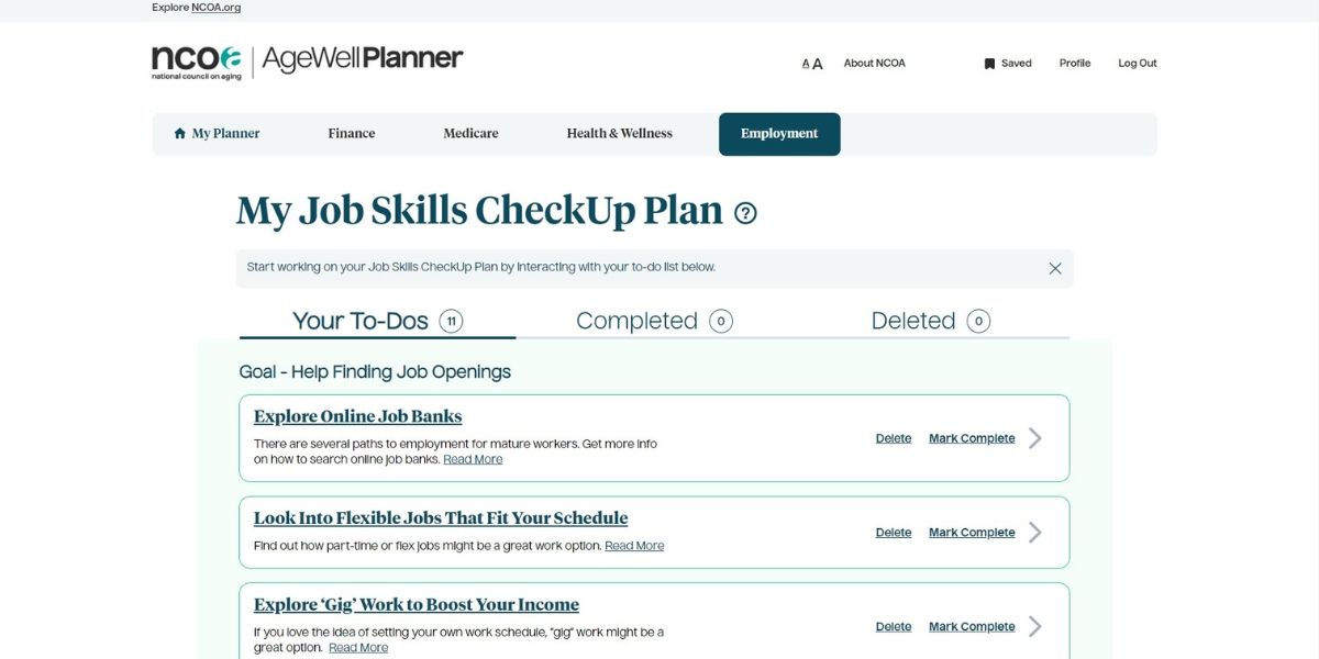 ANCA website with Job Skills CheckUp outline.