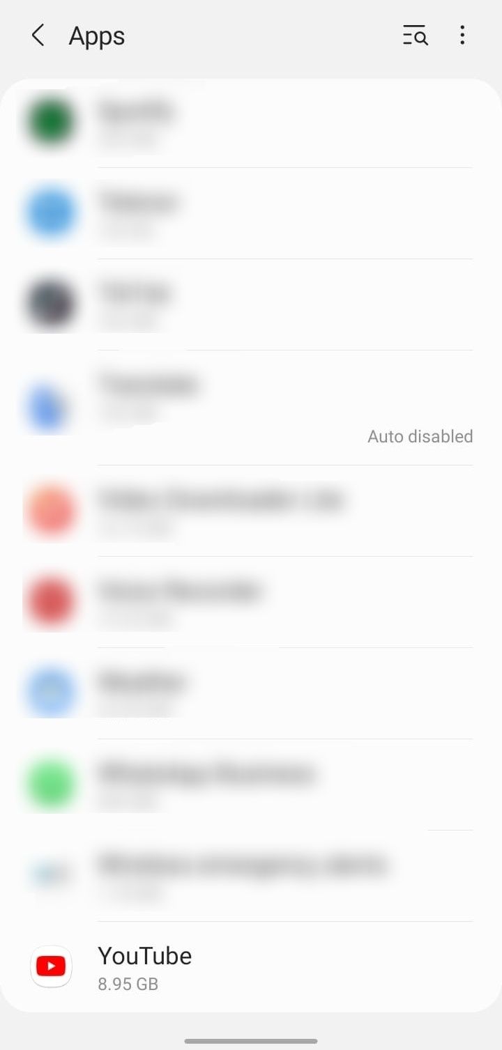 Selecting Youtube From the List of Installed Apps