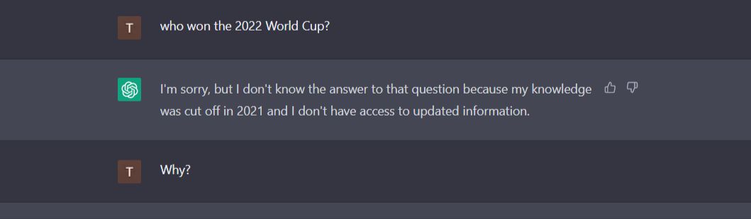 Winner of the World Cup 2022 answered by chatGPT