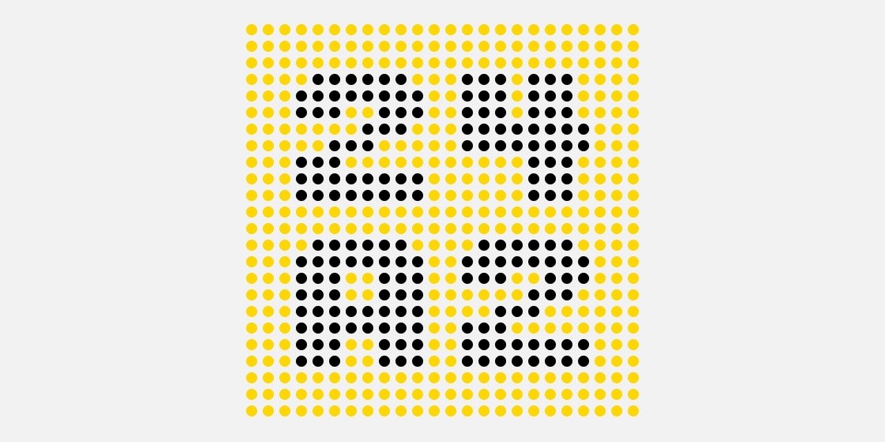 The text “24a2” made up of colored dots on a 24x24 grid.