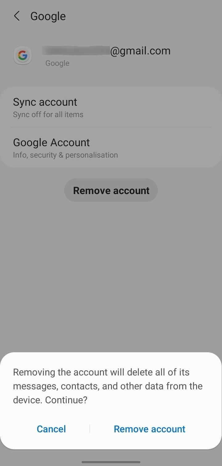 Removing the Problematic Account by Clicking on the Remove Account Button