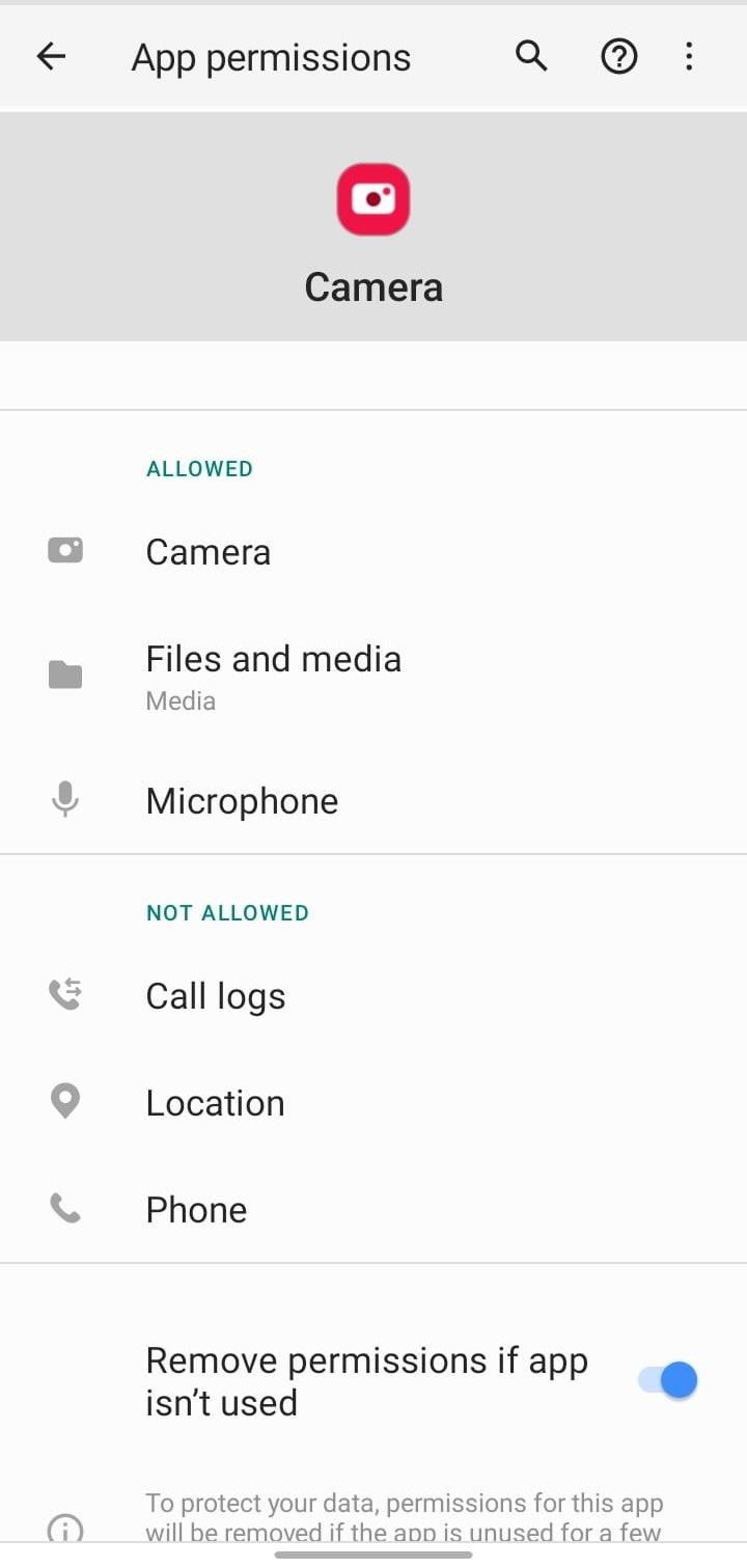 Tapping on Camera to Change Camera Permissions