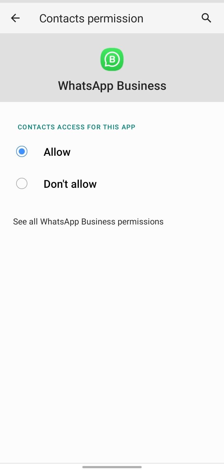 Autoriser WhatsApp à accéder aux contacts dans les paramètres du gestionnaire de permissions
