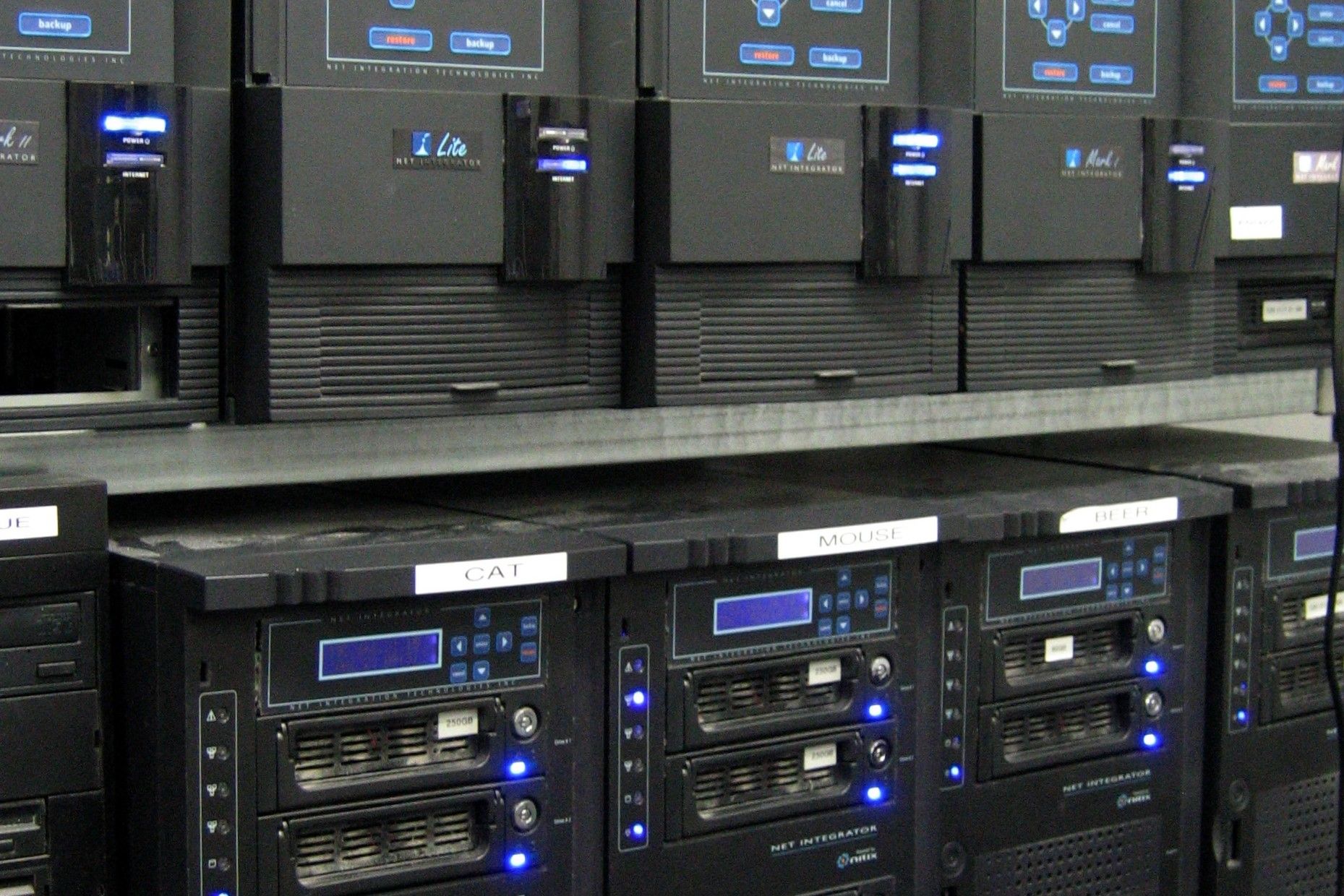 A picture of a server farm - a rack of net integrators