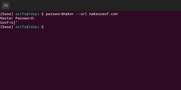 A password displayed on terminal that was generated using passwordmaker