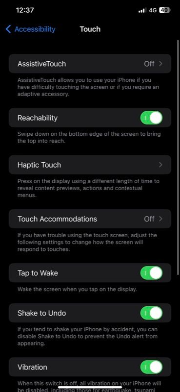 turning on the Reachability feature on iPhone