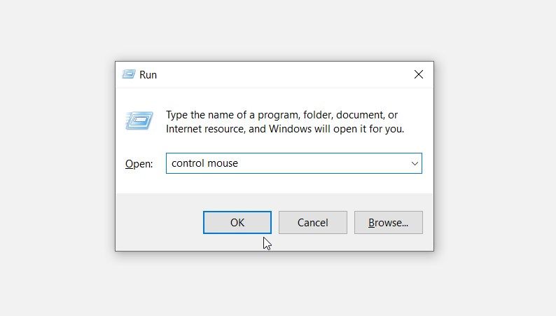 Accessing the Mouse Properties Window Using the Run Command Dialog