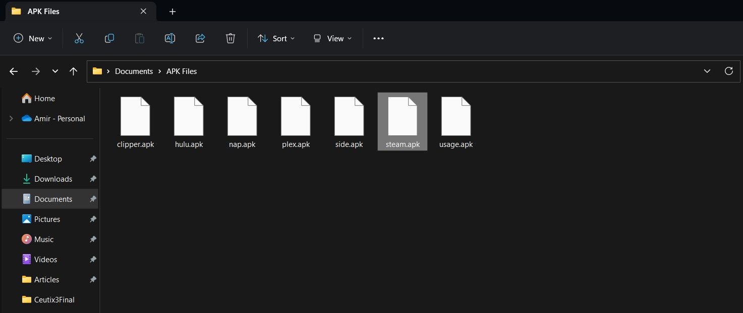 APK files organized in a folder