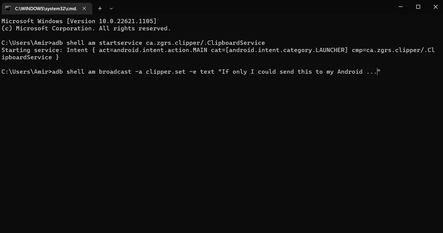ADB command to set clipboard to sample text