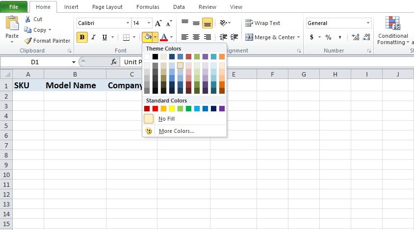 Excel Fill Color option showing multiple theme colors