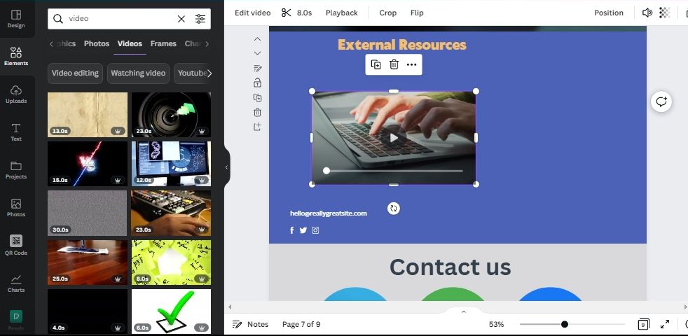 add video to Canva website