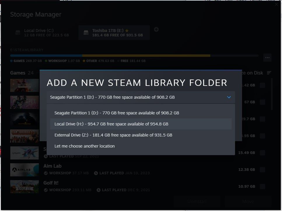 Se agregó una nueva carpeta de biblioteca Steam