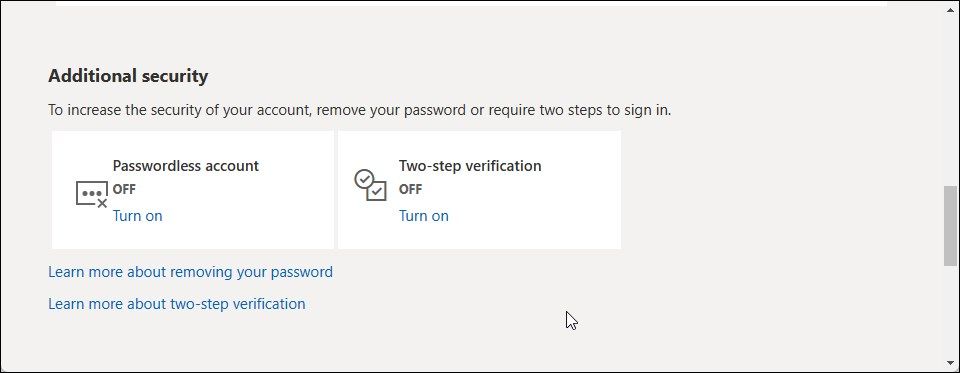 additional security turn off passwordless account