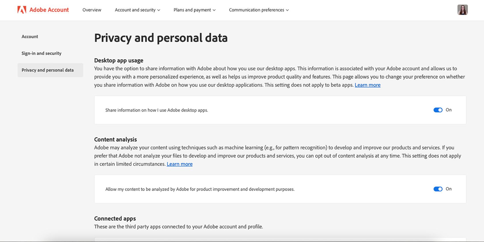 Adobe privacy page