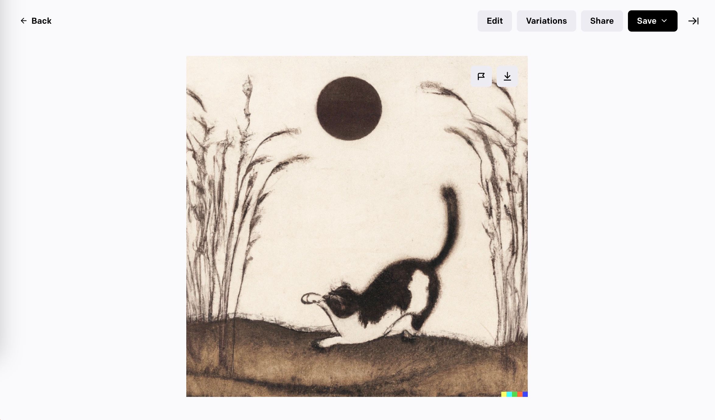 Screenshot of a cat playing in the field created using Dall-E