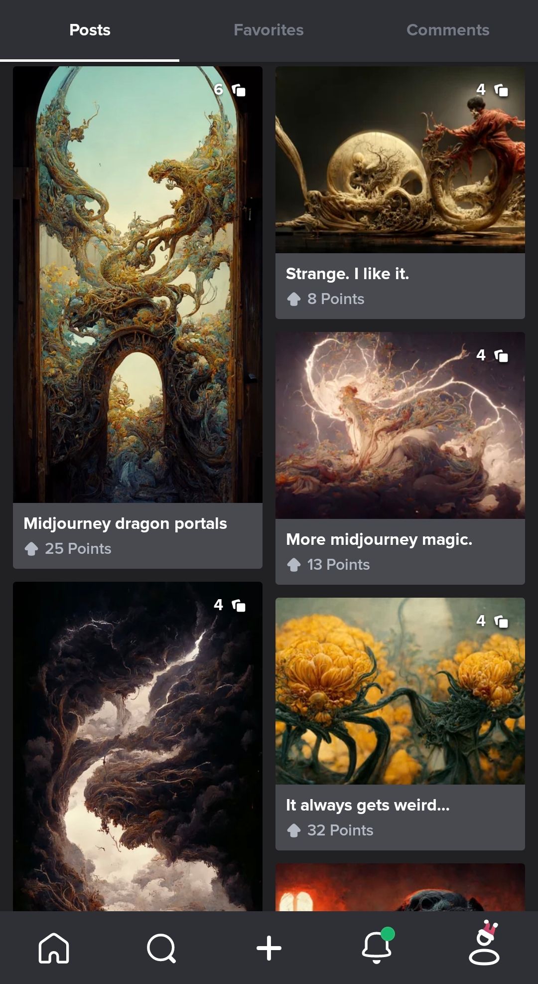 Screenshot of Imgur showing the authors profile and several AI generated images
