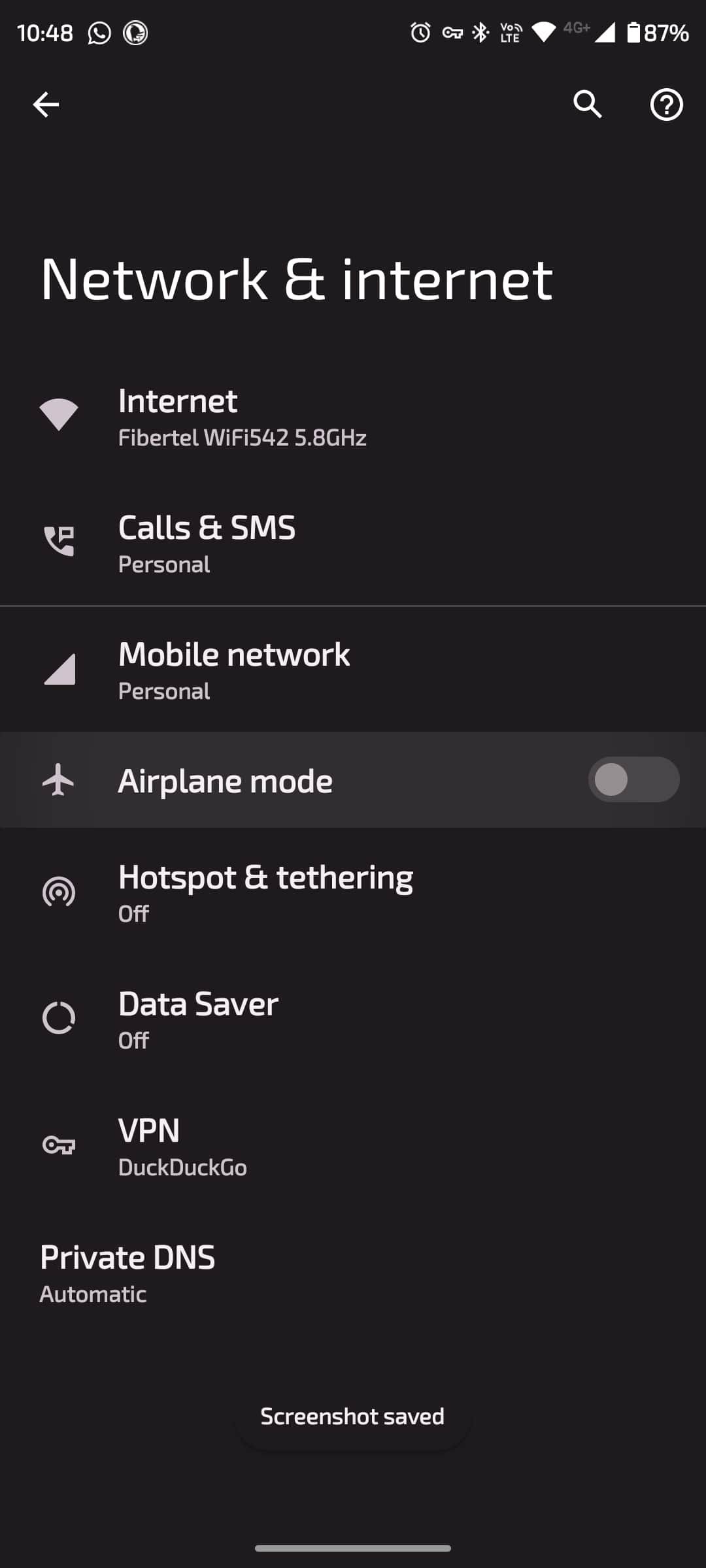 Airplane mode toggled on in settings menu