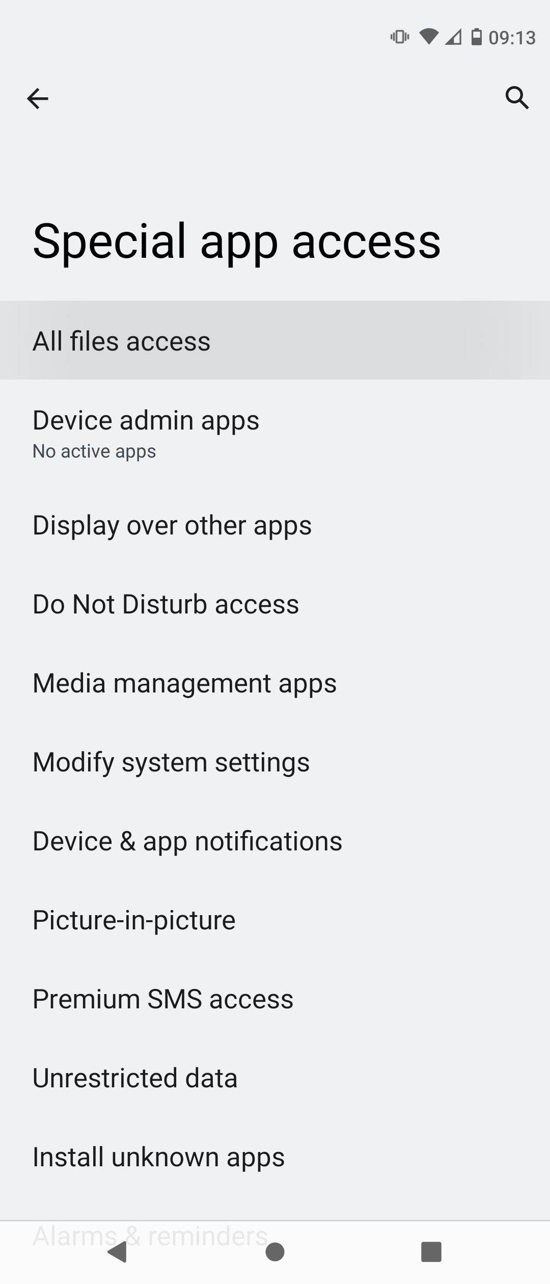 All Files Access Tab in Special App Access Settings on Android