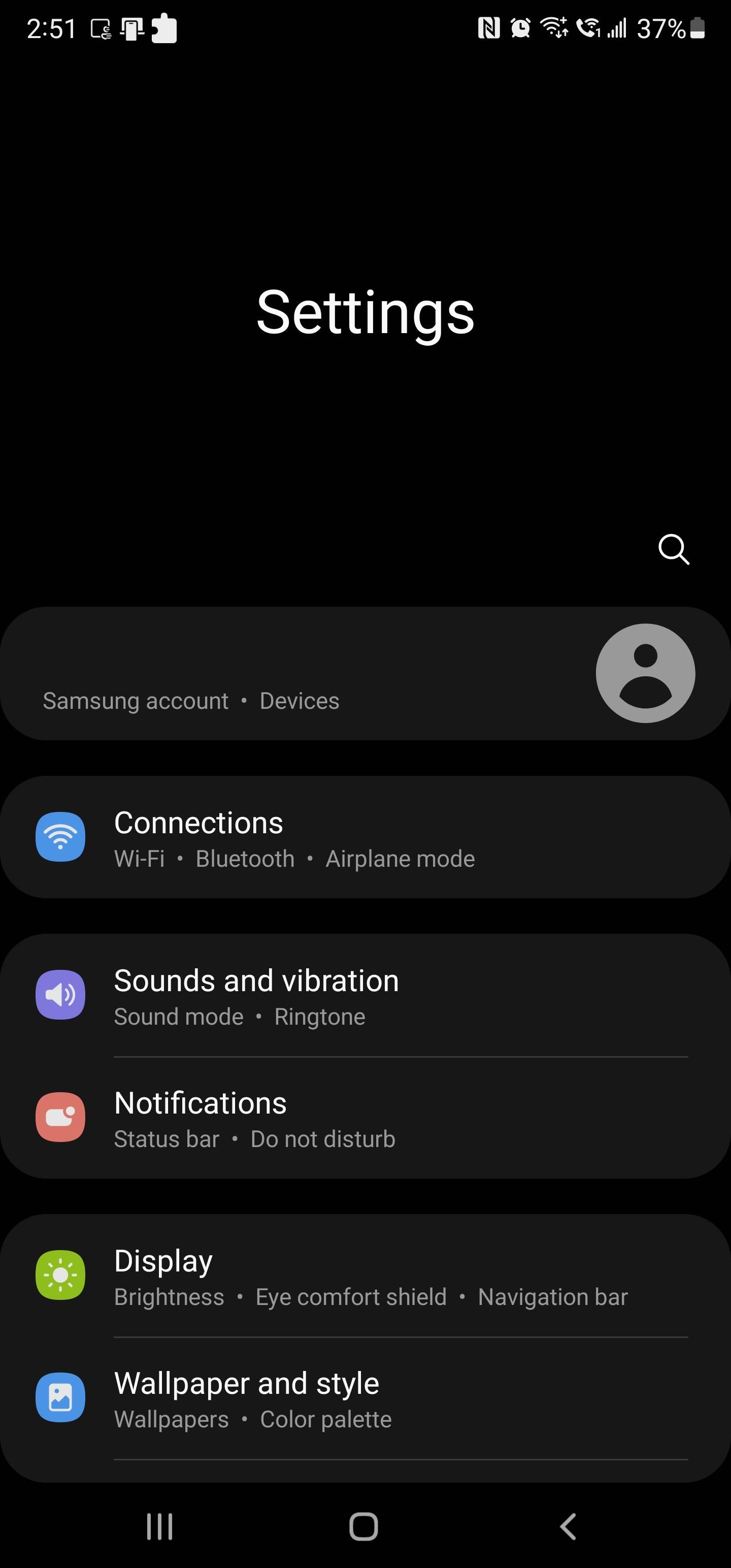 Android settings connection