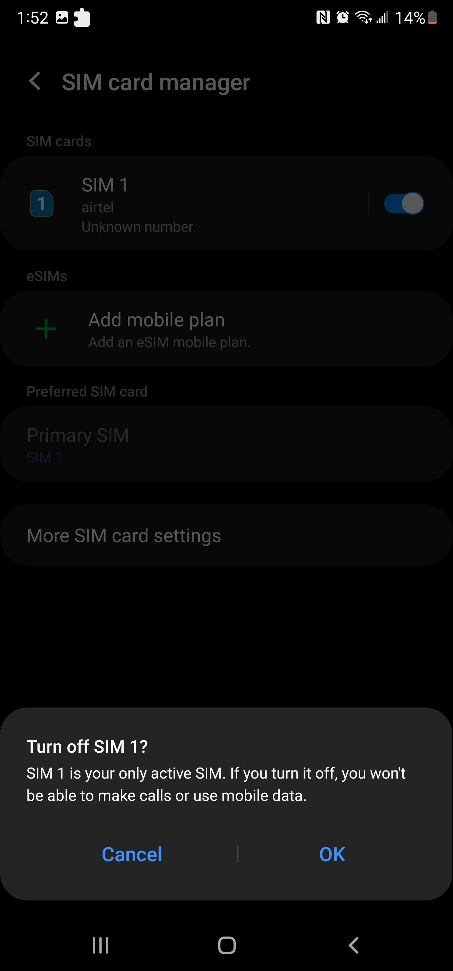 Paramètres Android : désactiver la carte SIM