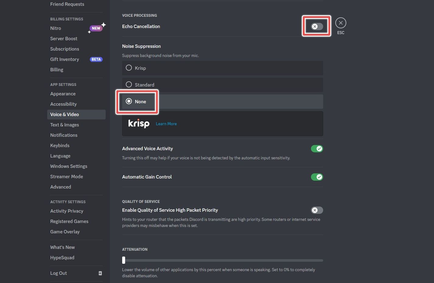 Disabling echo cancellation on Discord