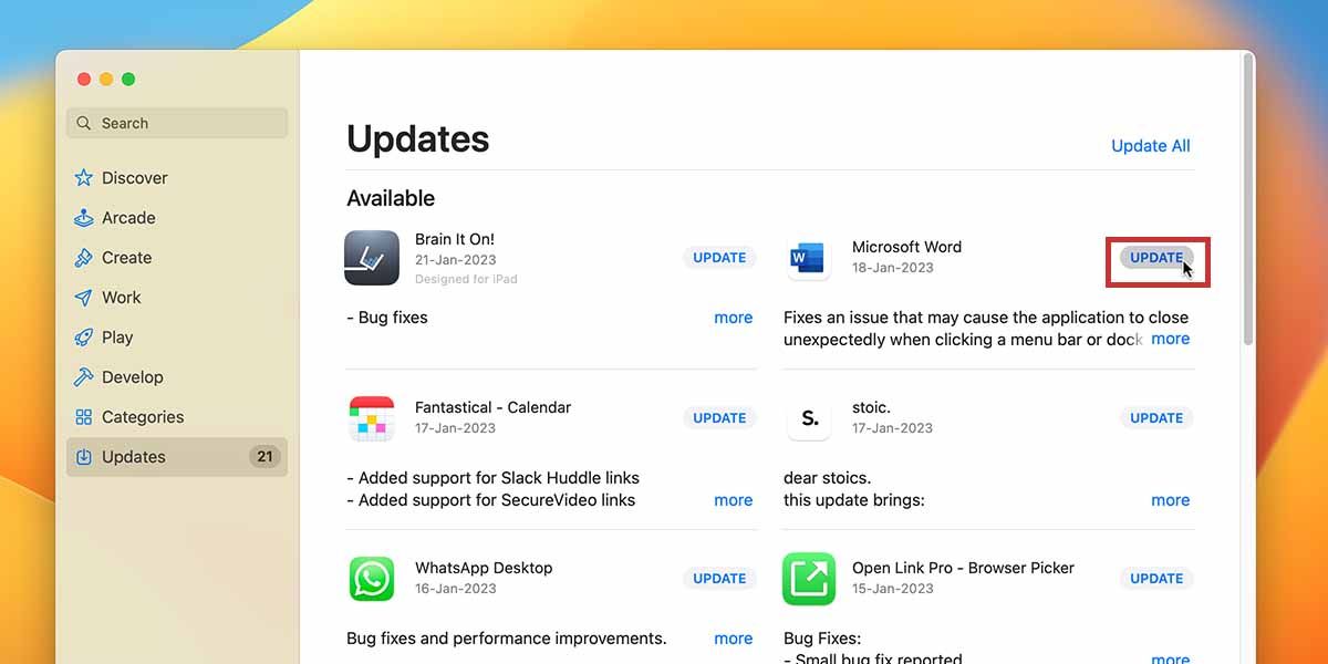 App Update Button App Store