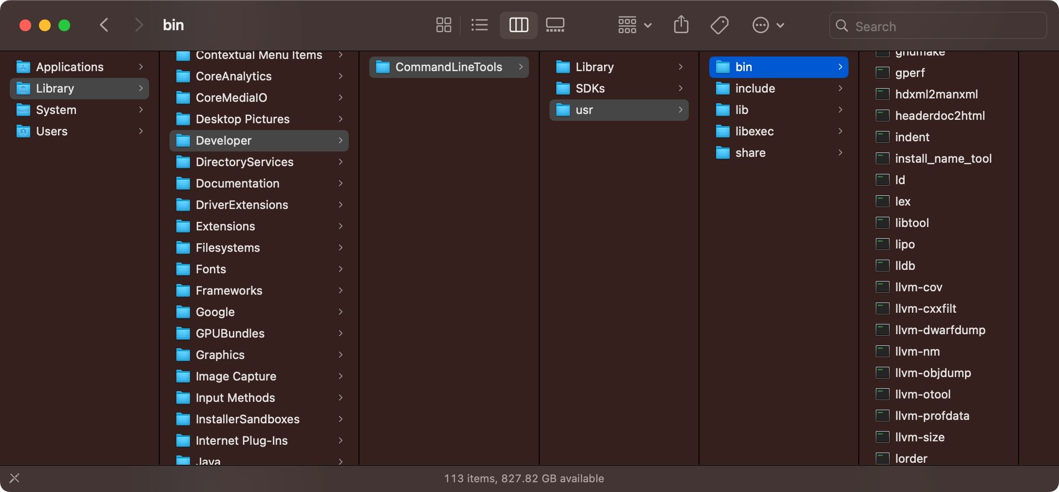 The Command Line Tools folder in macOS Finder