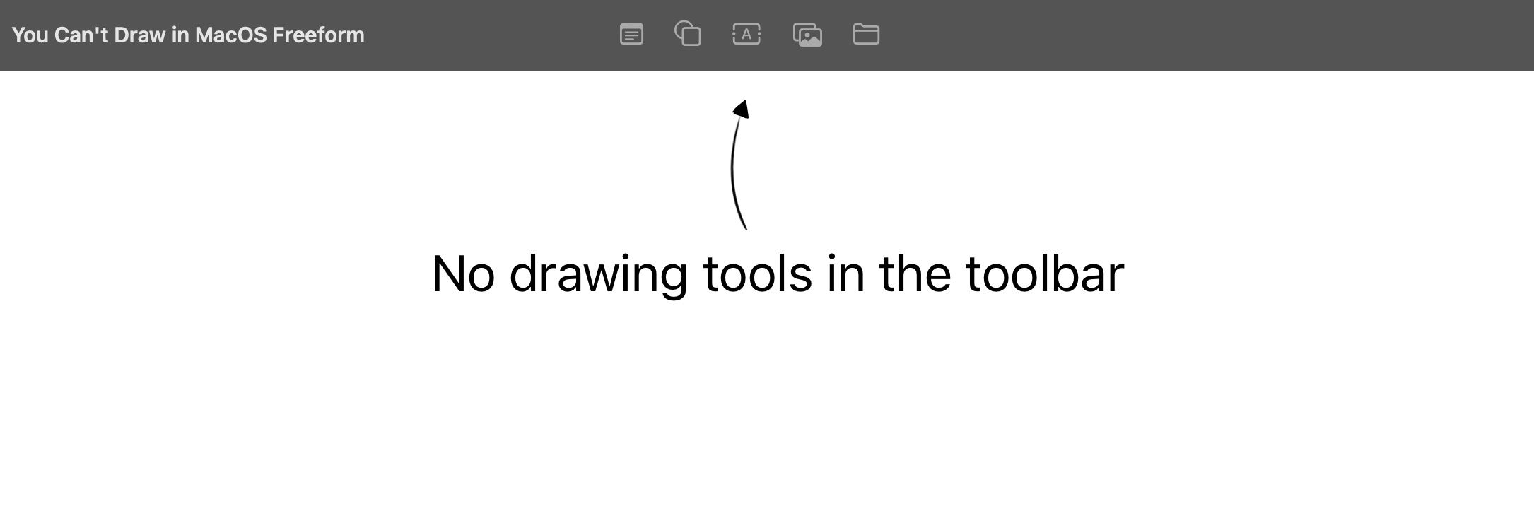 Screenshot of Freeform app toolbar missing the drawing tools.