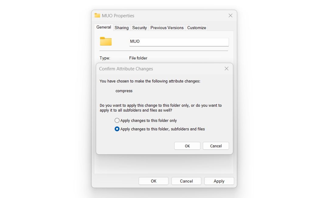 Apply changes option in folder properties