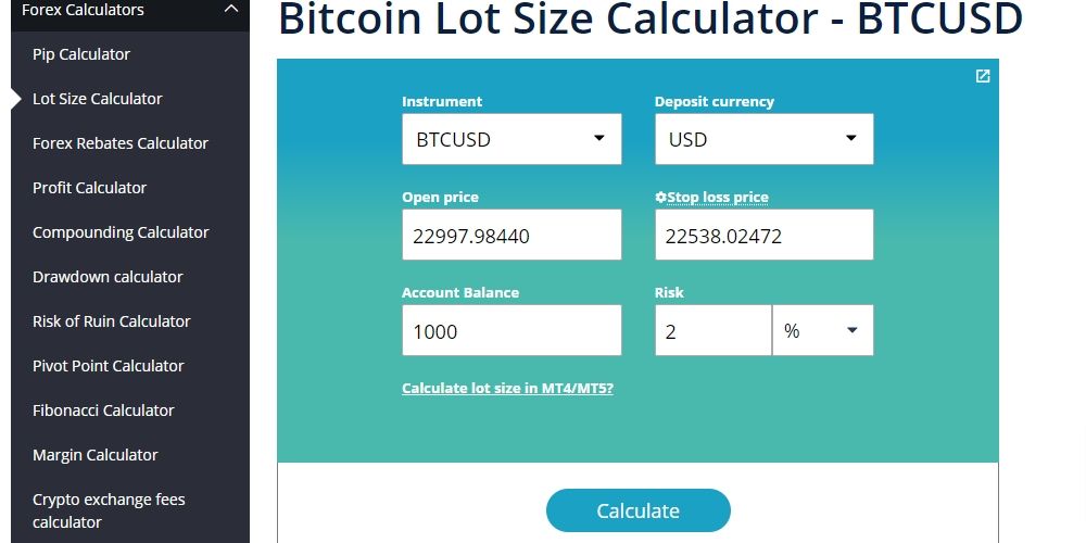 bitcoin lot size calculator