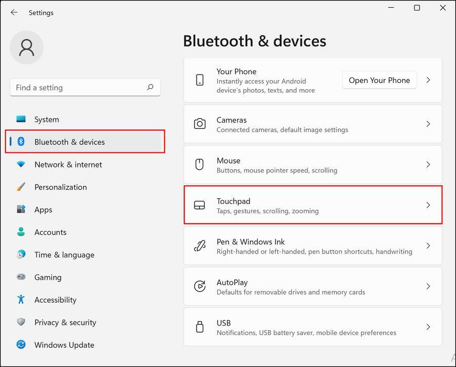 Access the Touchpad settings