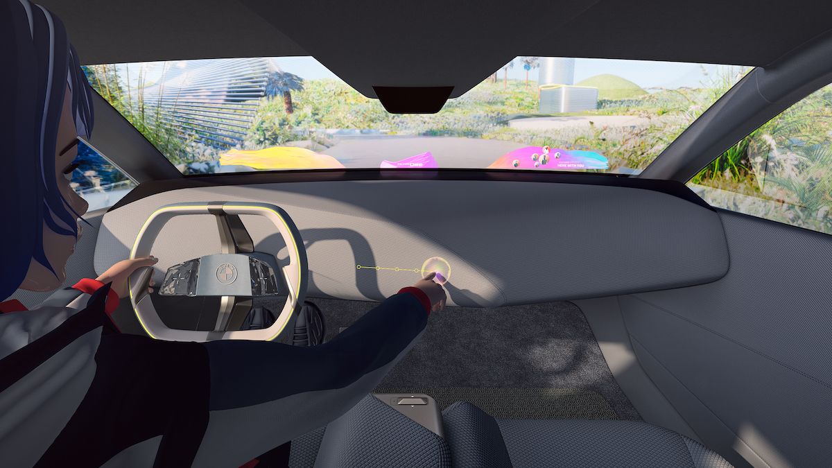 BMW i Vision Dee interior concept showing off colorful windshield head-up display