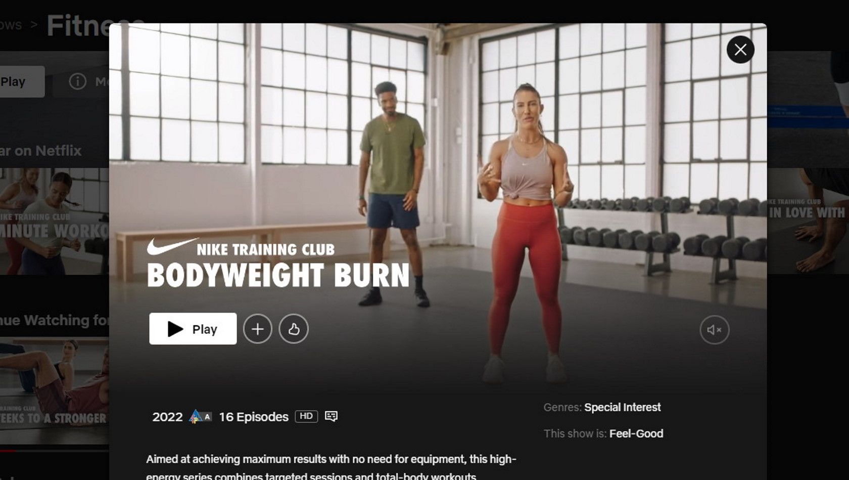 Netflix trainingsprogramma voor lichaamsgewichtverbranding
