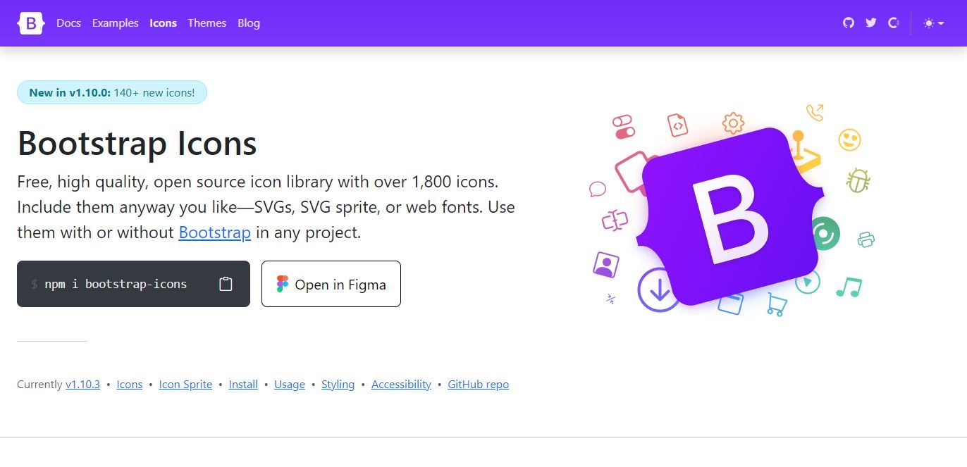 A screenshot of the Bootstrap icons landing page