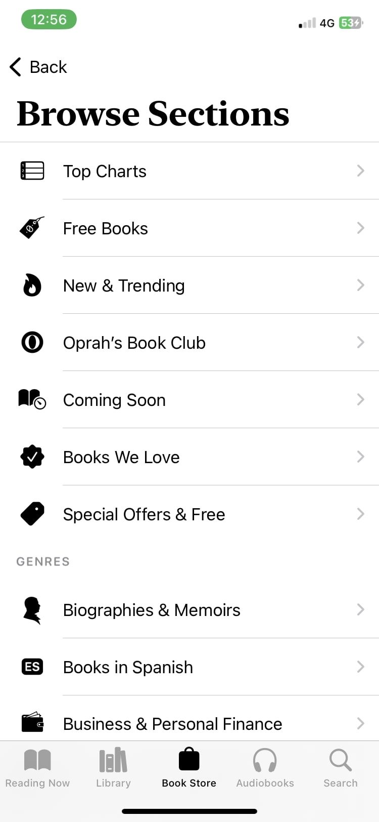 browse sections in Apple Books