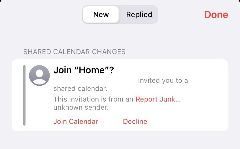 Calendar invite on iPhone