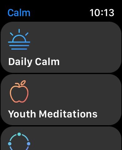 calm app apple watch menu