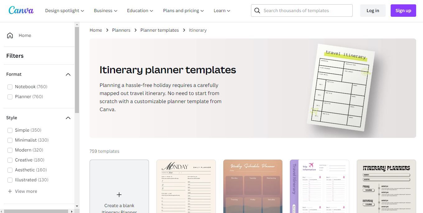 Screenshot of Canva s Itinerary Planner Template