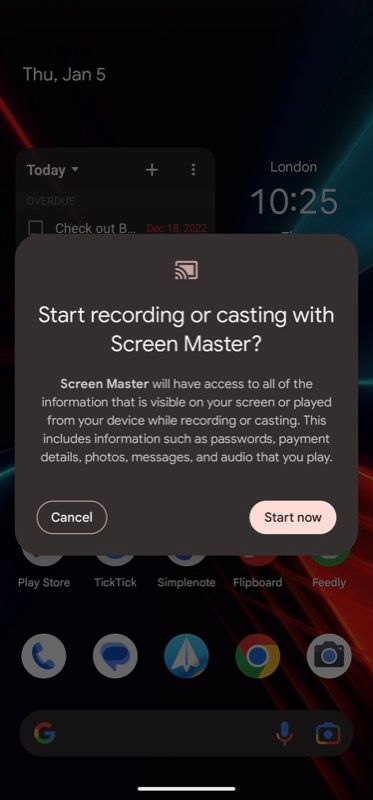 allow screen master app to record screen content