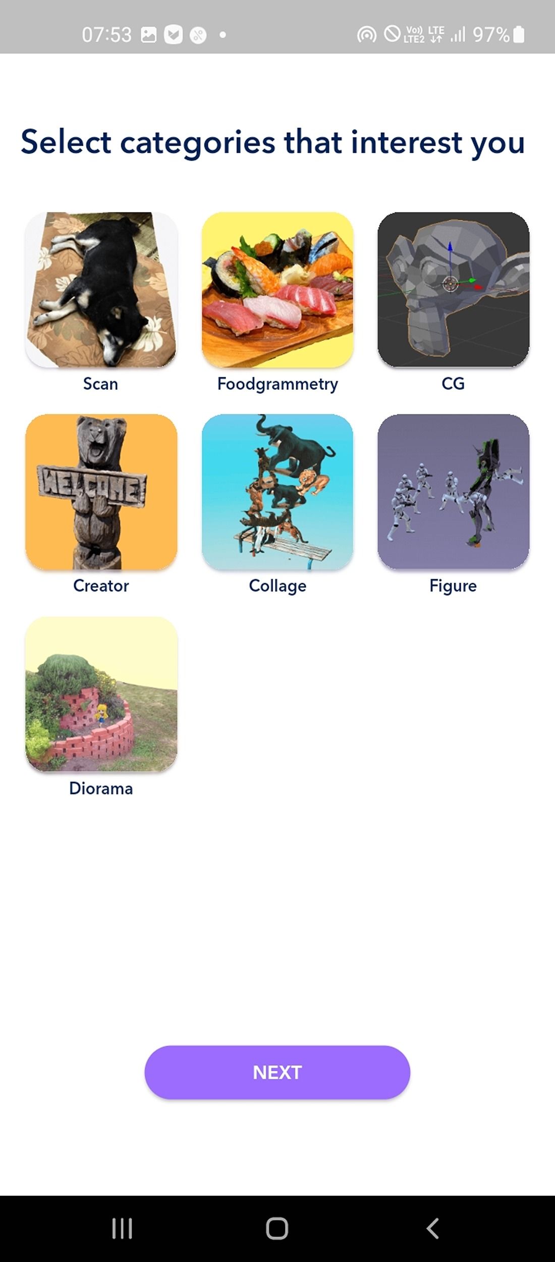Photogrammetry categories in WIDAR app